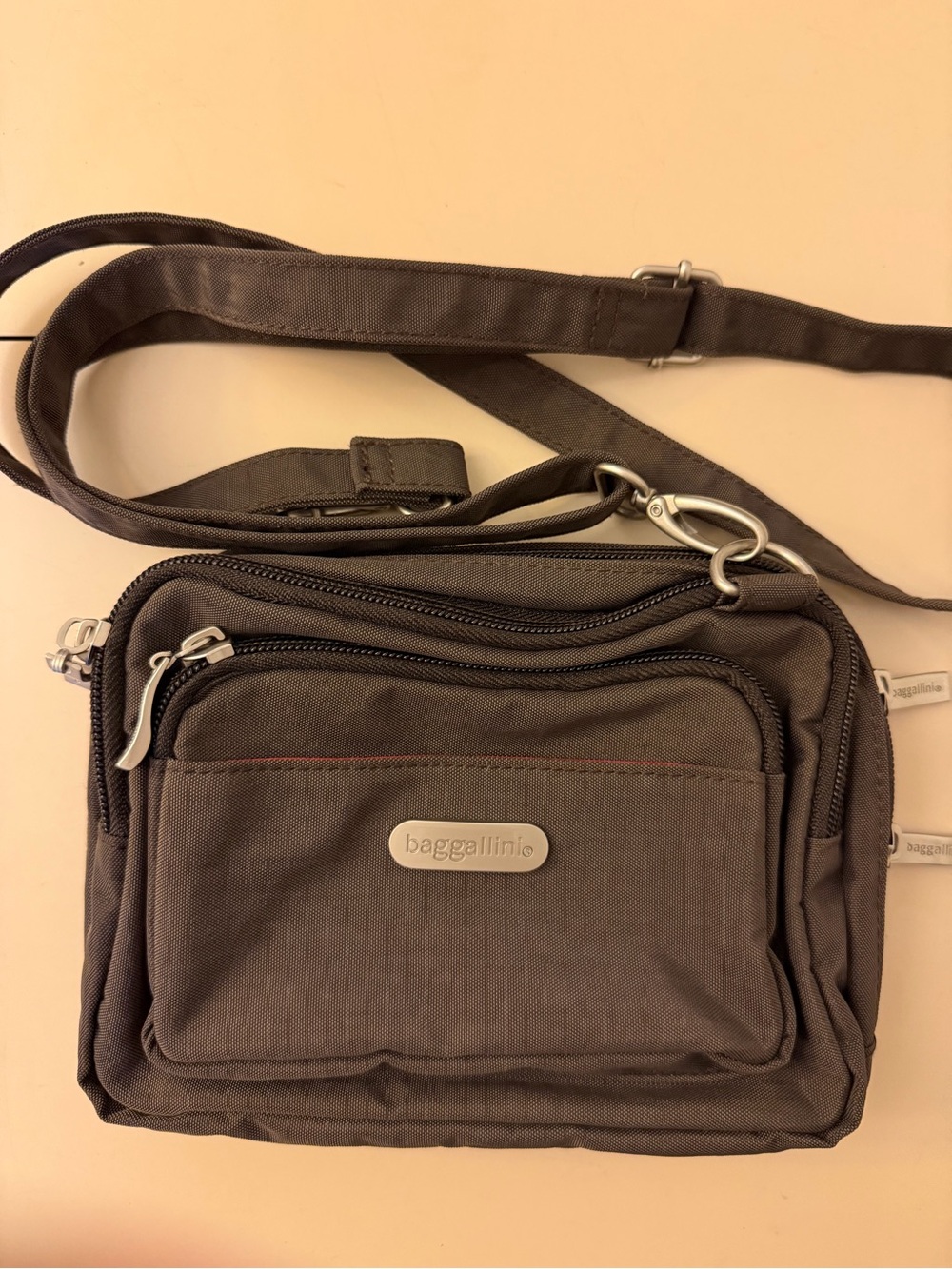 Baggallini Triple Zip crossbody belt bag in chocolate brown nylon